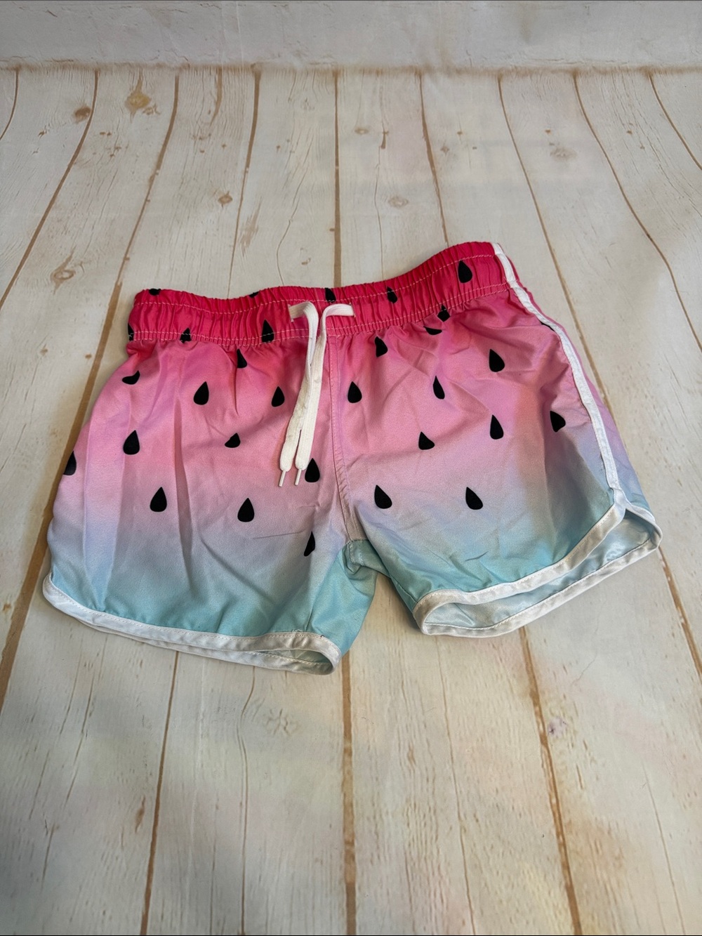 Kids Ombre Watermelon Print Swim Shorts - Pink to Aqua Fade